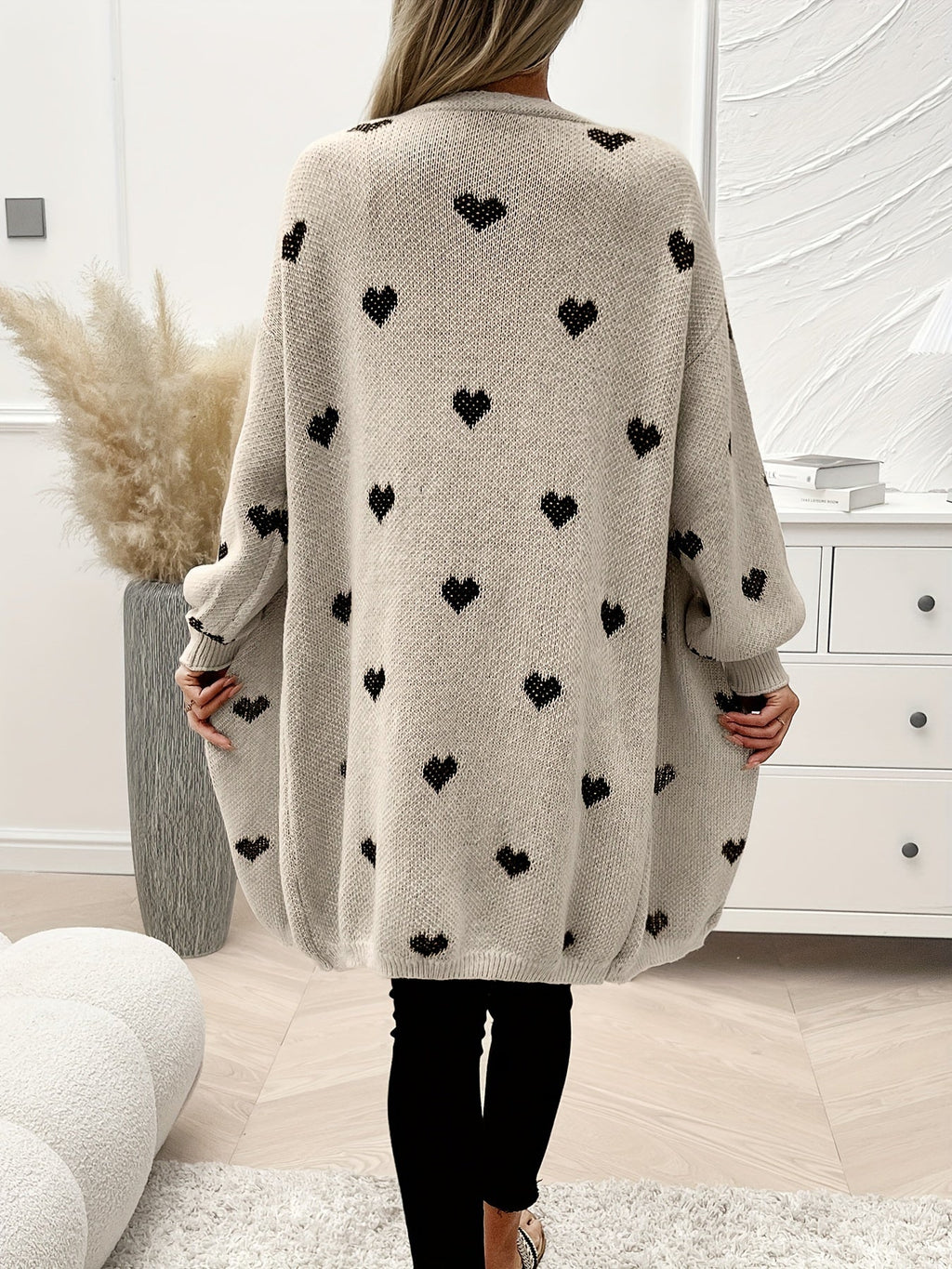 Women's Heart Pattern Cardigan – V-Neck Button Down Print Cardigan