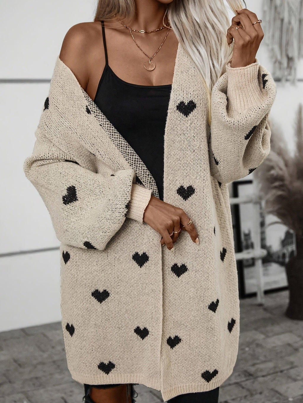 Women's Heart Pattern Cardigan – V-Neck Button Down Print Cardigan
