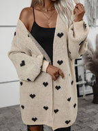 Women's Heart Pattern Cardigan – V-Neck Button Down Print Cardigan