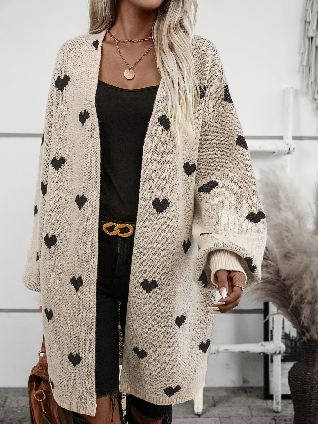Women's Heart Pattern Cardigan – V-Neck Button Down Print Cardigan
