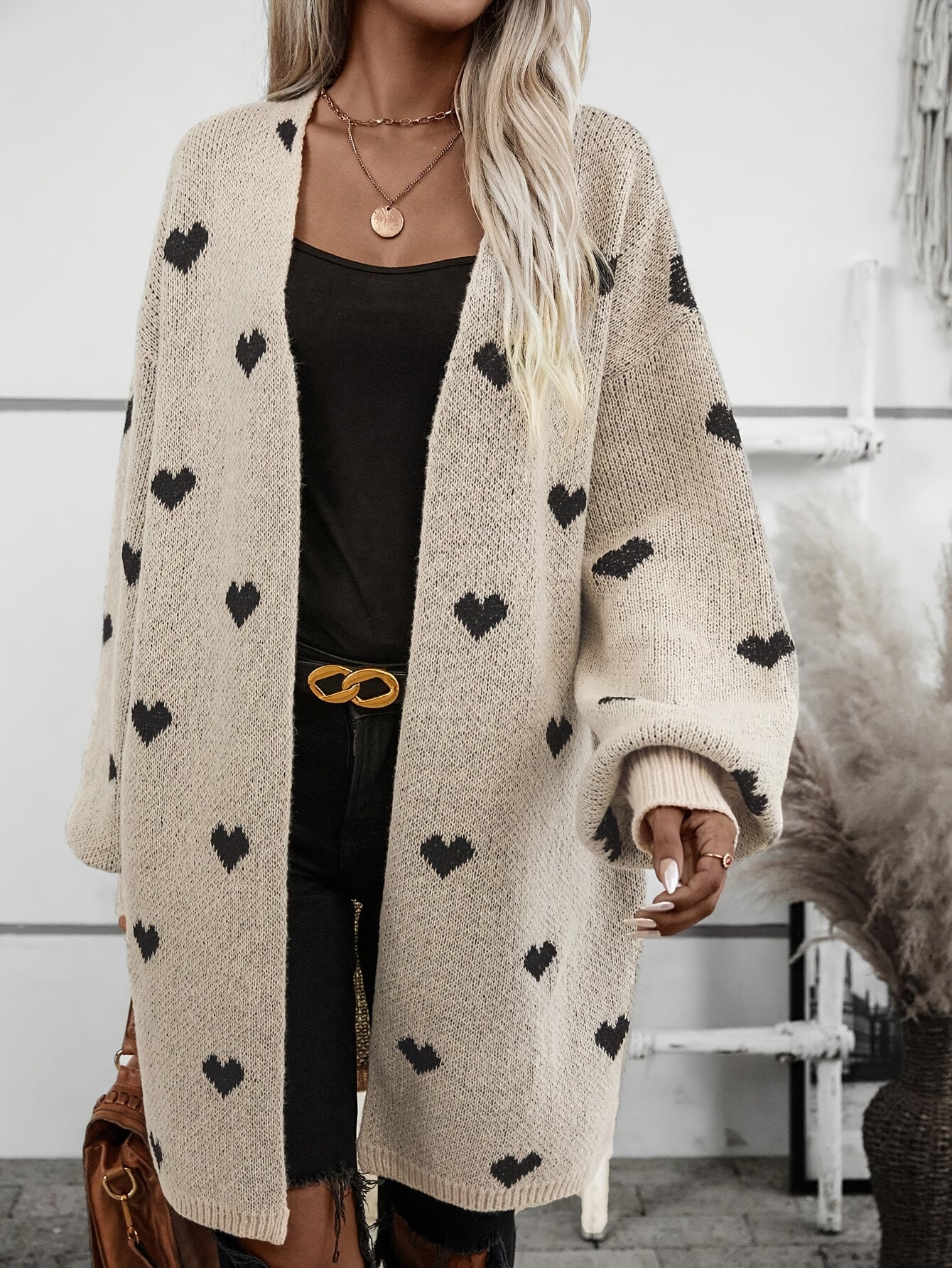 Women's Heart Pattern Cardigan – V-Neck Button Down Print Cardigan