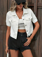 Women's Cropped Button Jean Jacket – Relaxed Short Casual Jacket