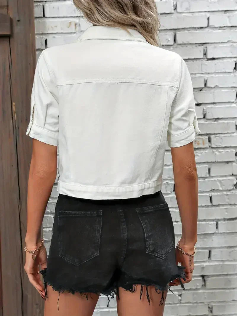 Women's Cropped Button Jean Jacket – Relaxed Short Casual Jacket