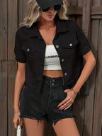 Women's Cropped Button Jean Jacket – Relaxed Short Casual Jacket