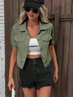 Women's Cropped Button Jean Jacket – Relaxed Short Casual Jacket