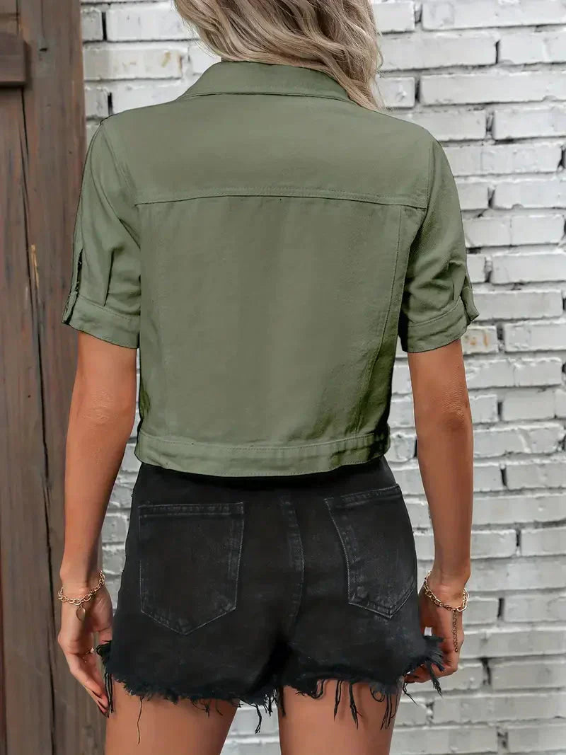 Women's Cropped Button Jean Jacket – Relaxed Short Casual Jacket