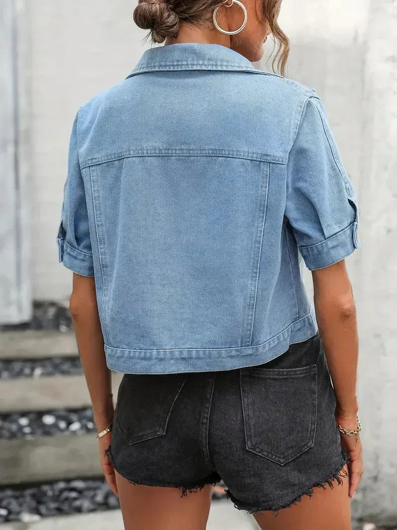 Women's Cropped Button Jean Jacket – Relaxed Short Casual Jacket