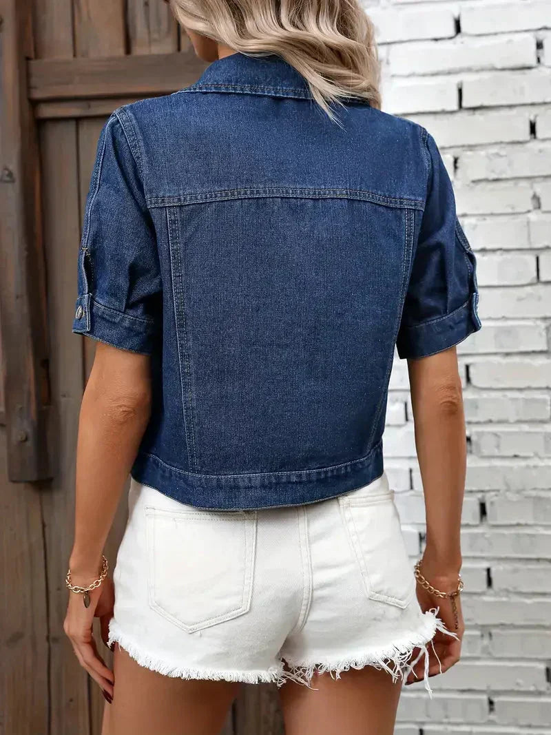 Women's Cropped Button Jean Jacket – Relaxed Short Casual Jacket