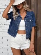 Women's Cropped Button Jean Jacket – Relaxed Short Casual Jacket