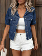 Women's Cropped Button Jean Jacket – Relaxed Short Casual Jacket