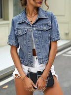 Women's Cropped Button Jean Jacket – Relaxed Short Casual Jacket