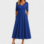 Women's Wrap V-Neck Dress – Midi Summer Dress