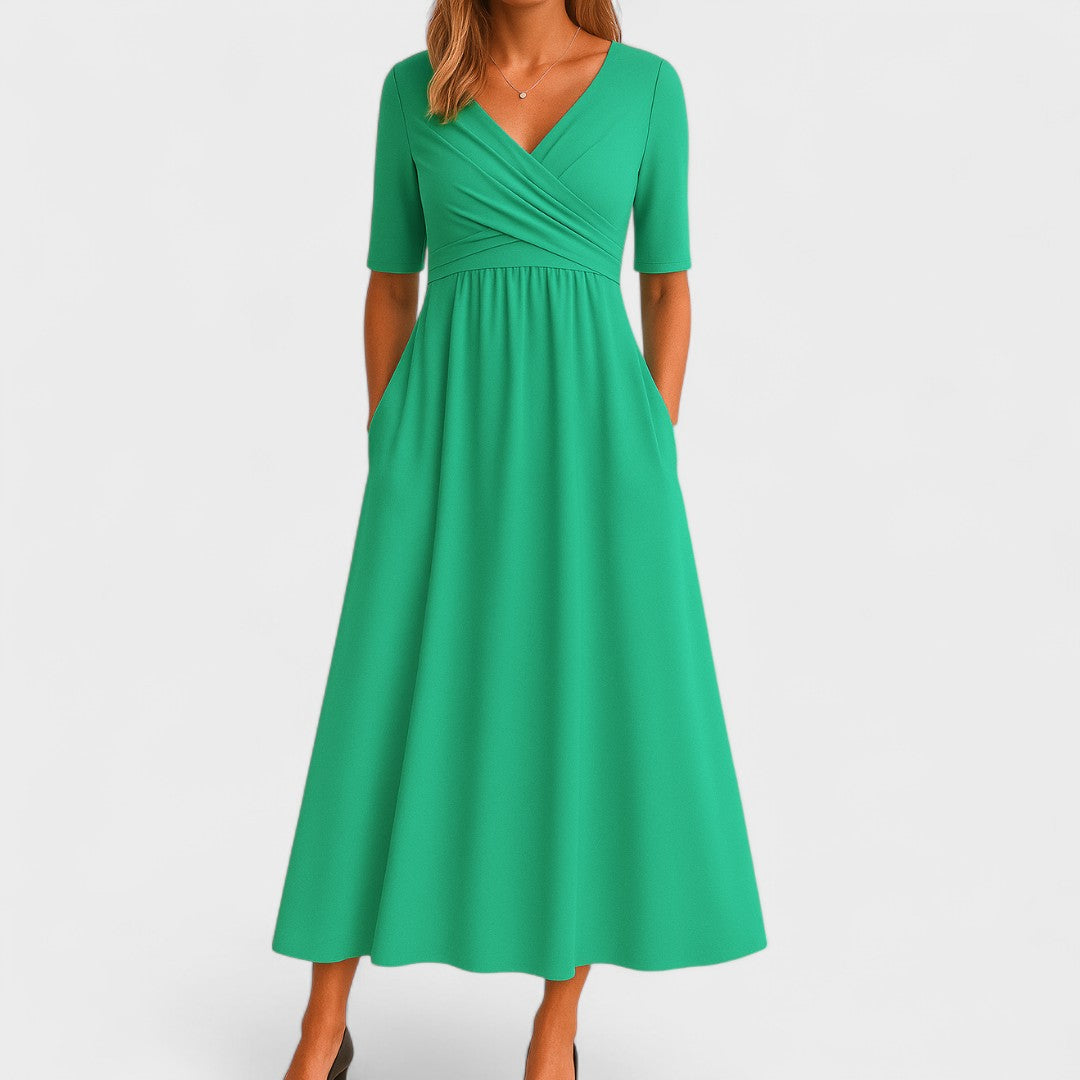 Women's Wrap V-Neck Dress – Midi Summer Dress