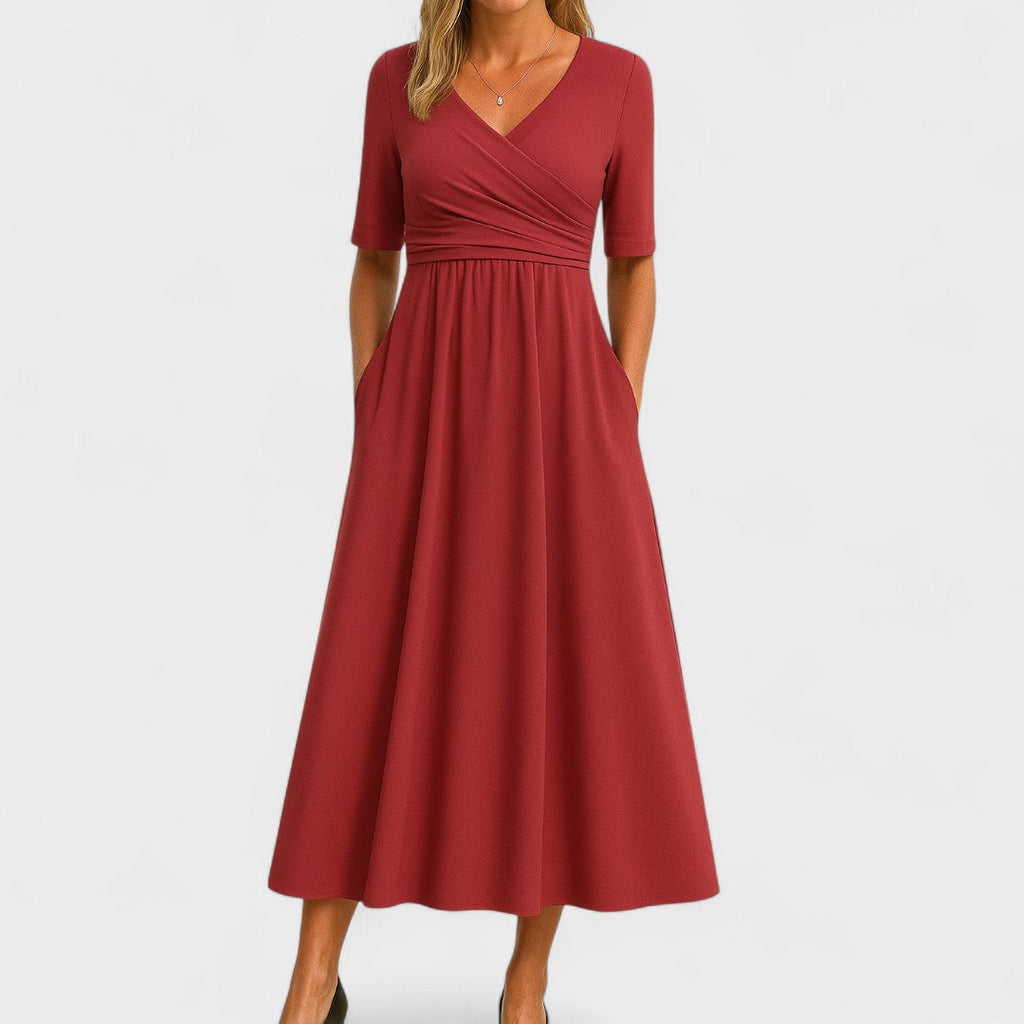 Women's Wrap V-Neck Dress – Midi Summer Dress