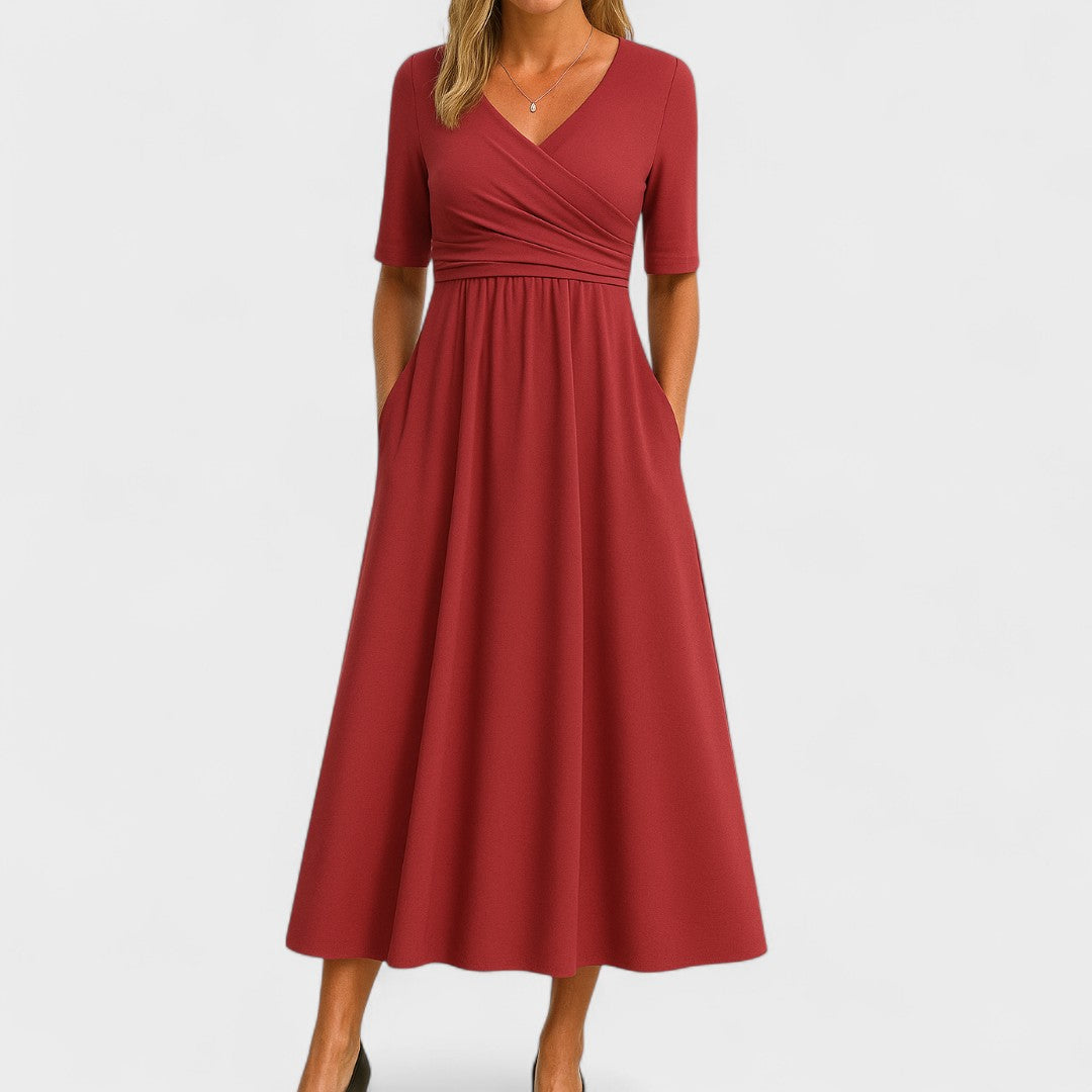 Women's Wrap V-Neck Dress – Midi Summer Dress