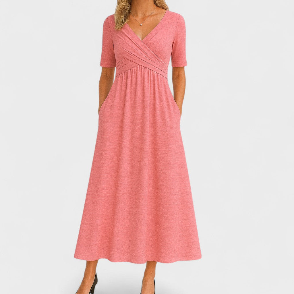 Women's Wrap V-Neck Dress – Midi Summer Dress