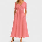 Women's Wrap V-Neck Dress – Midi Summer Dress