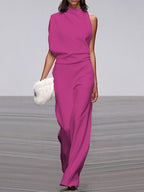 Women's Sleeveless Round Neck Jumpsuit – Flowy Wide Leg Occasion Jumpsuit