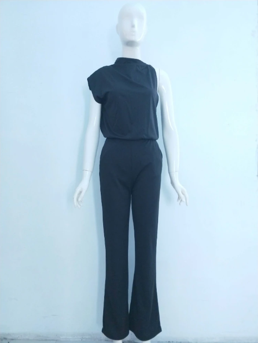 Women's Sleeveless Round Neck Jumpsuit – Flowy Wide Leg Occasion Jumpsuit