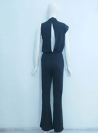 Women's Sleeveless Round Neck Jumpsuit – Flowy Wide Leg Occasion Jumpsuit