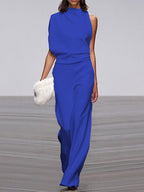 Women's Sleeveless Round Neck Jumpsuit – Flowy Wide Leg Occasion Jumpsuit