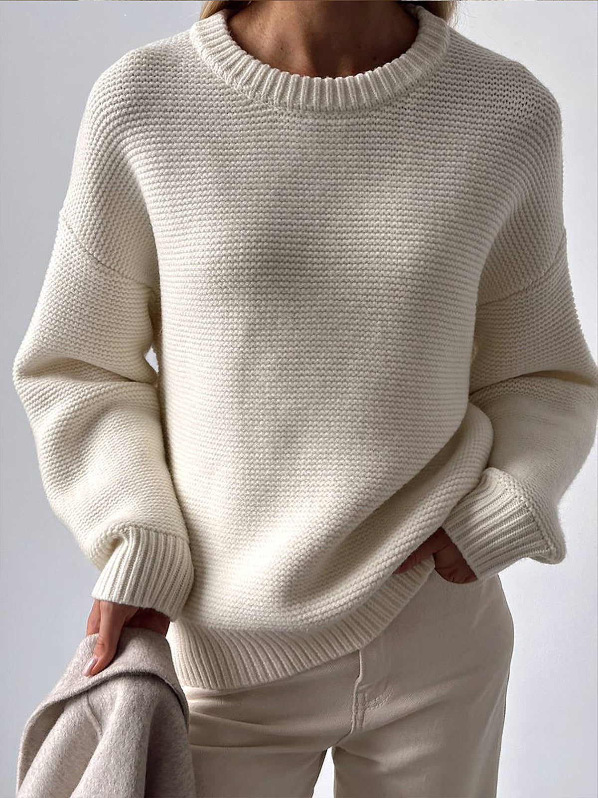 Women's Crew Neck Ribbed Sweater – Fitted Long Sleeve Everyday Pullover