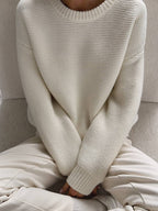 Women's Crew Neck Ribbed Sweater – Fitted Long Sleeve Everyday Pullover