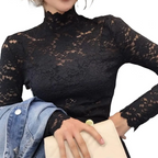 Women's High Neck Lace Blouse – Long Sleeve Fitted Evening Blouse