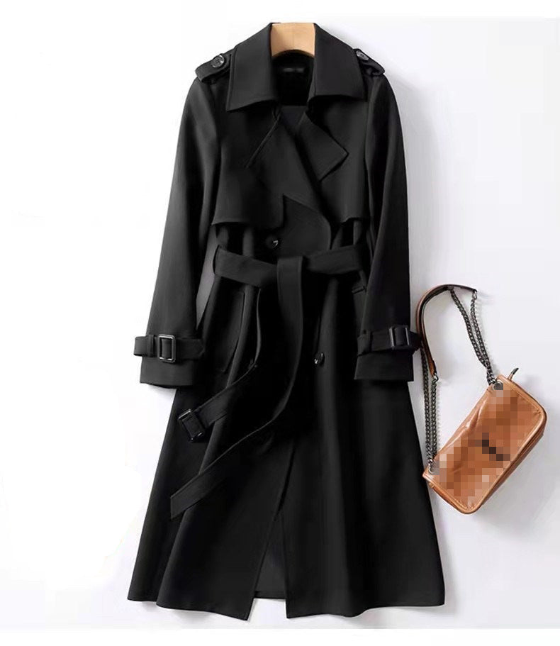 Women's Double-Breasted Trench Coat – Belted Longline Coat