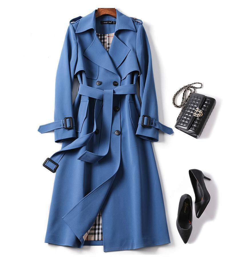 Women's Double-Breasted Trench Coat – Belted Longline Coat