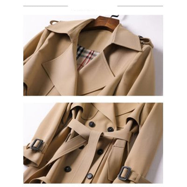 Women's Double-Breasted Trench Coat – Belted Longline Coat