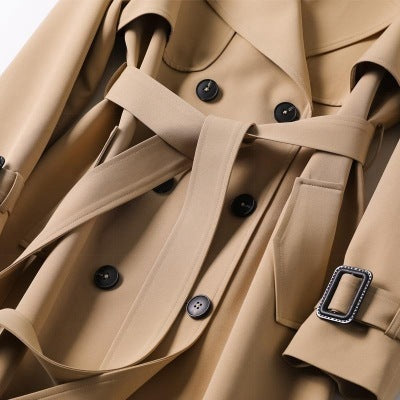 Women's Double-Breasted Trench Coat – Belted Longline Coat