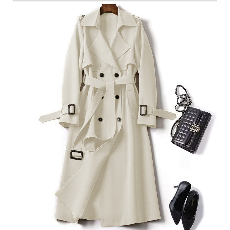 Women's Double-Breasted Trench Coat – Belted Longline Coat