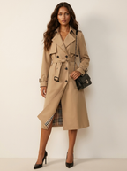 Women's Double-Breasted Trench Coat – Belted Longline Coat