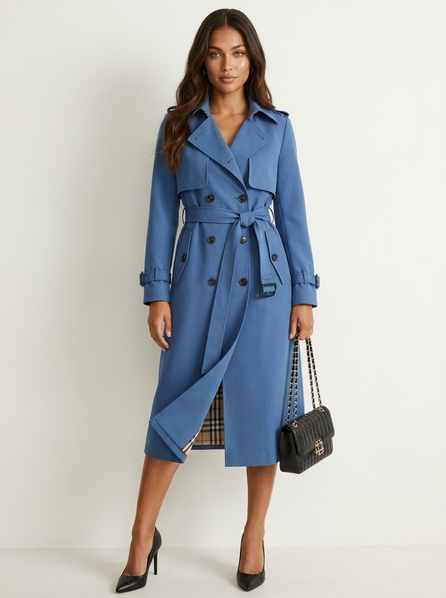 Women's Double-Breasted Trench Coat – Belted Longline Coat