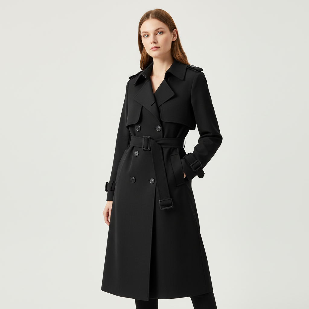 Women's Double-Breasted Trench Coat – Belted Longline Coat