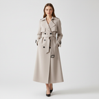 Women's Double-Breasted Trench Coat – Belted Longline Coat