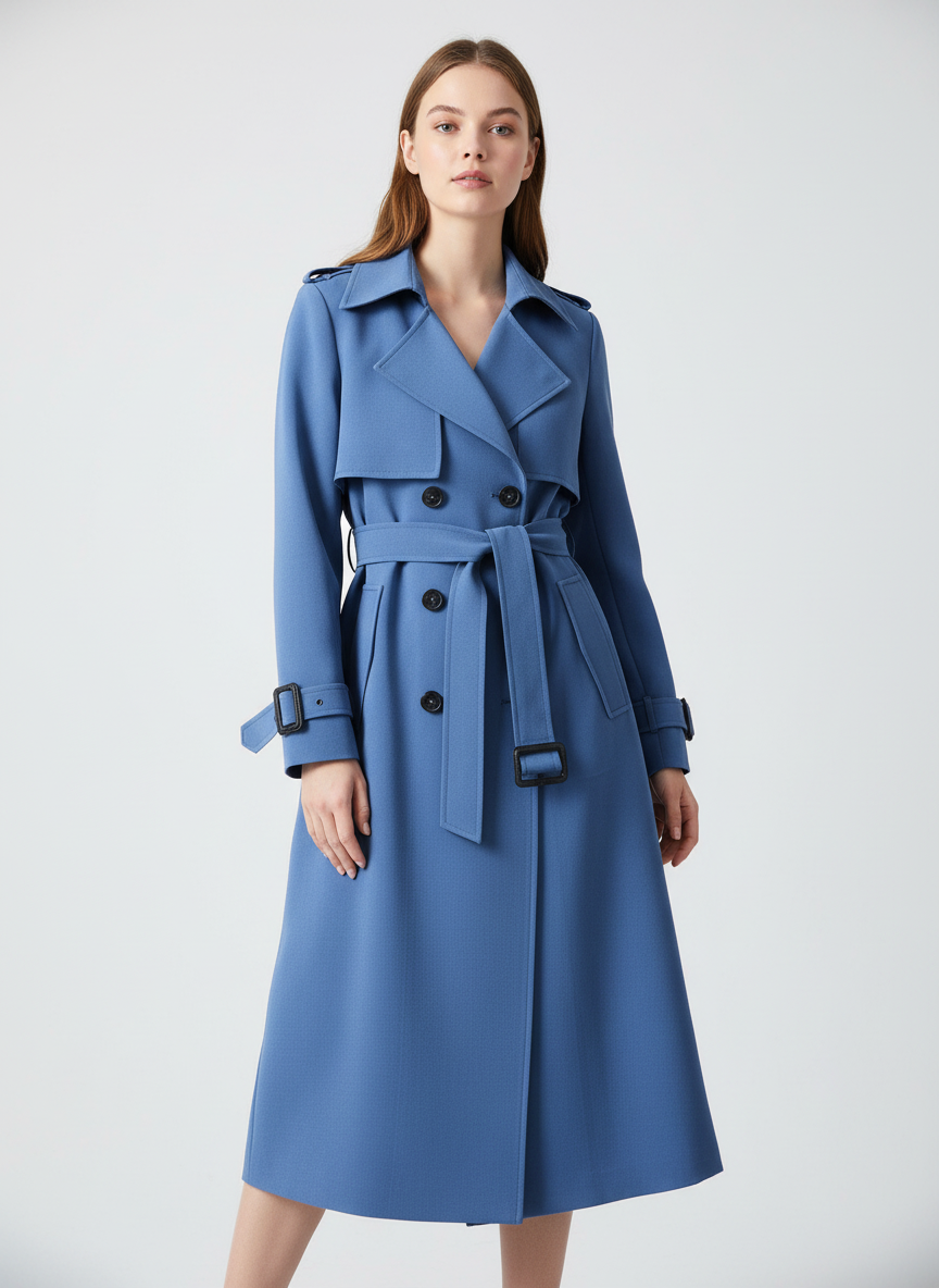 Women's Double-Breasted Trench Coat – Belted Longline Coat