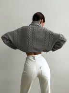 Women's Oversized Cropped Turtleneck – Ribbed High Neck Long Sleeve Sweater