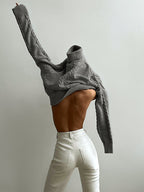 Women's Oversized Cropped Turtleneck – Ribbed High Neck Long Sleeve Sweater