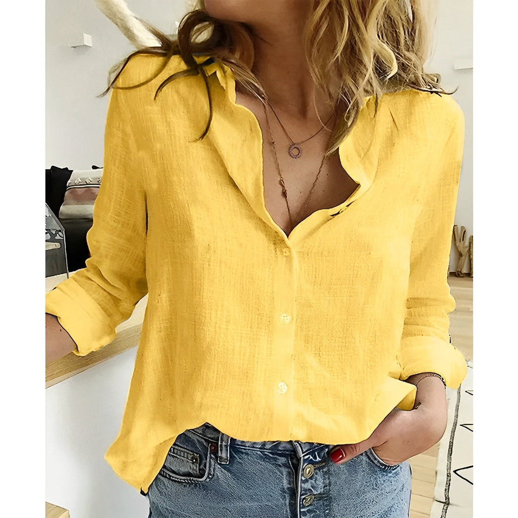 Women's Button Down Blouse with Relaxed Fit and Roll-Up Sleeves