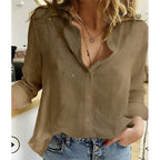 Women's Button Down Blouse with Relaxed Fit and Roll-Up Sleeves