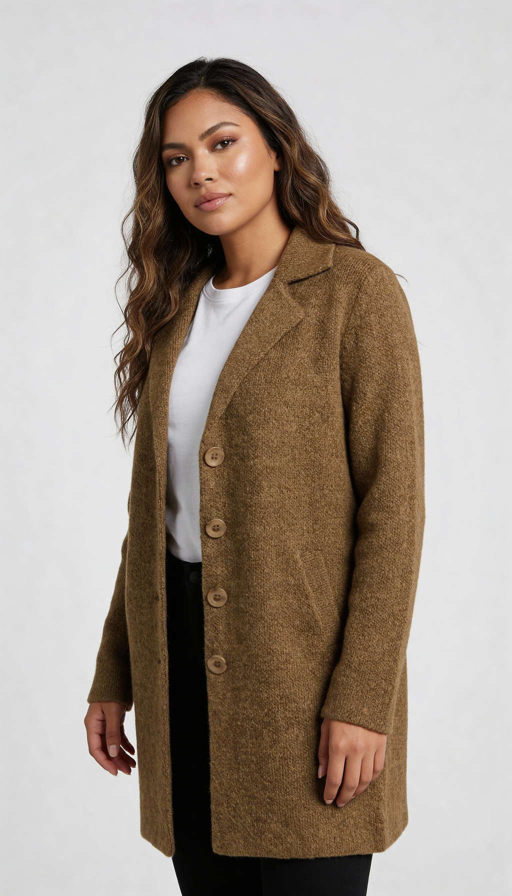 Women's Car Coat – Longline Lapel Button Coat