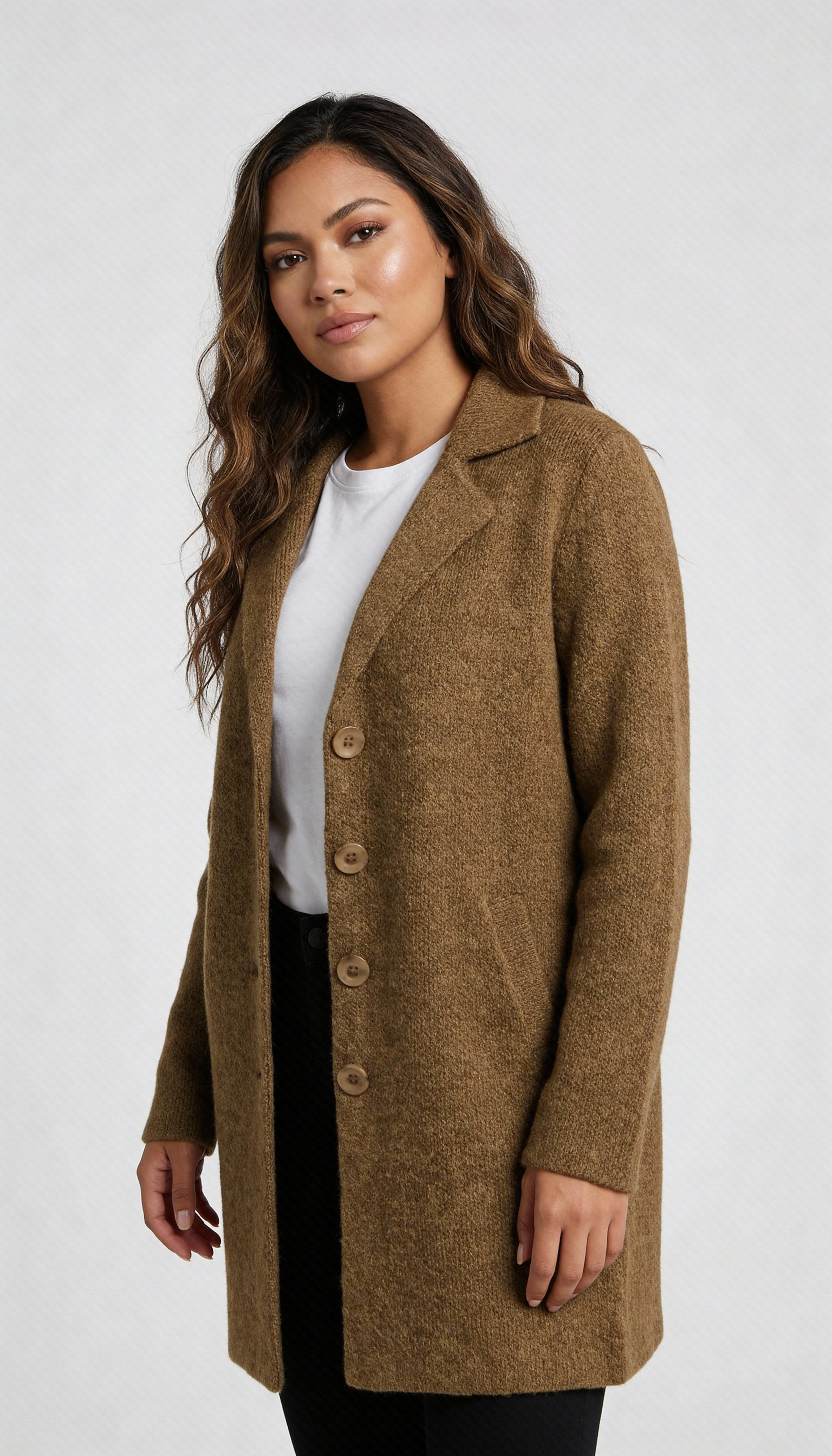 Women's Car Coat – Longline Lapel Button Coat
