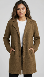 Women's Car Coat – Longline Lapel Button Coat