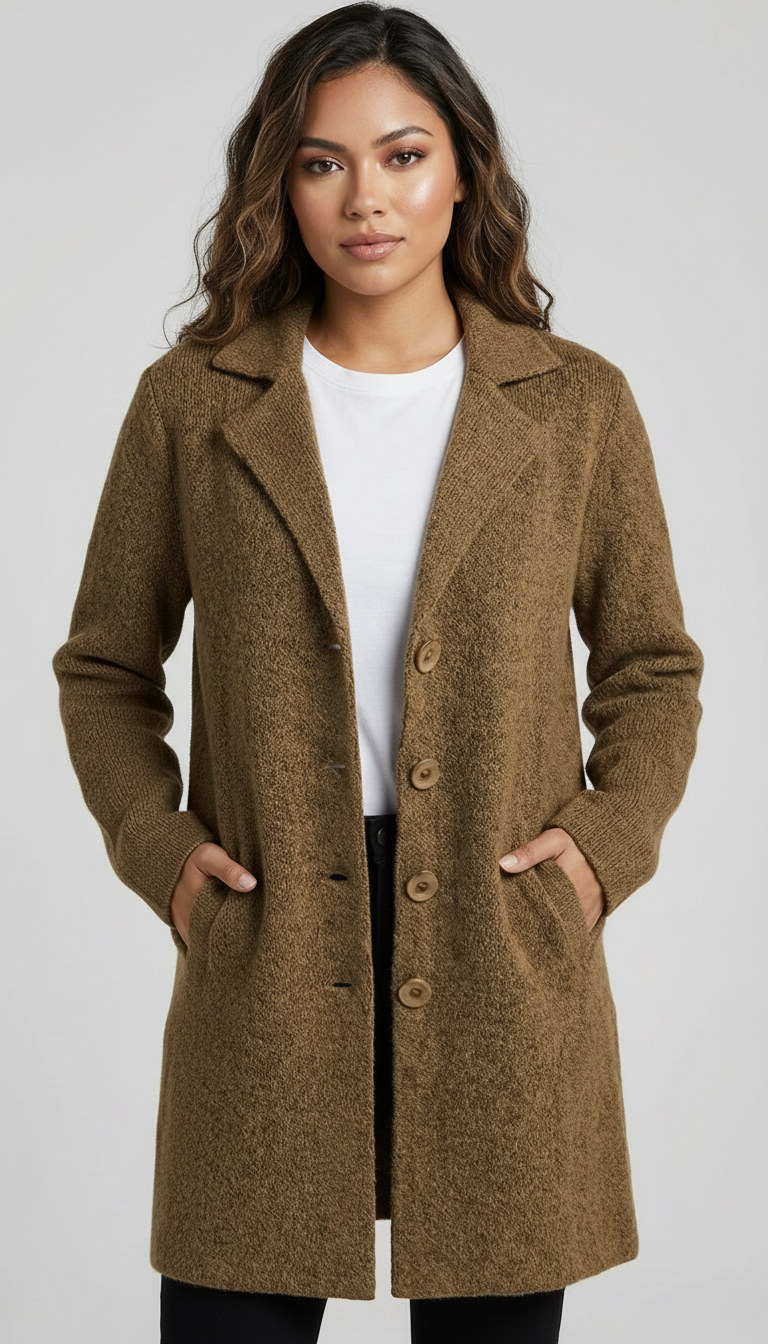 Women's Car Coat – Longline Lapel Button Coat