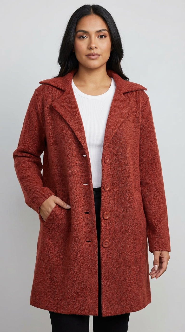 Women's Car Coat – Longline Lapel Button Coat