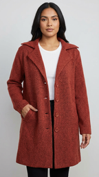 Women's Car Coat – Longline Lapel Button Coat