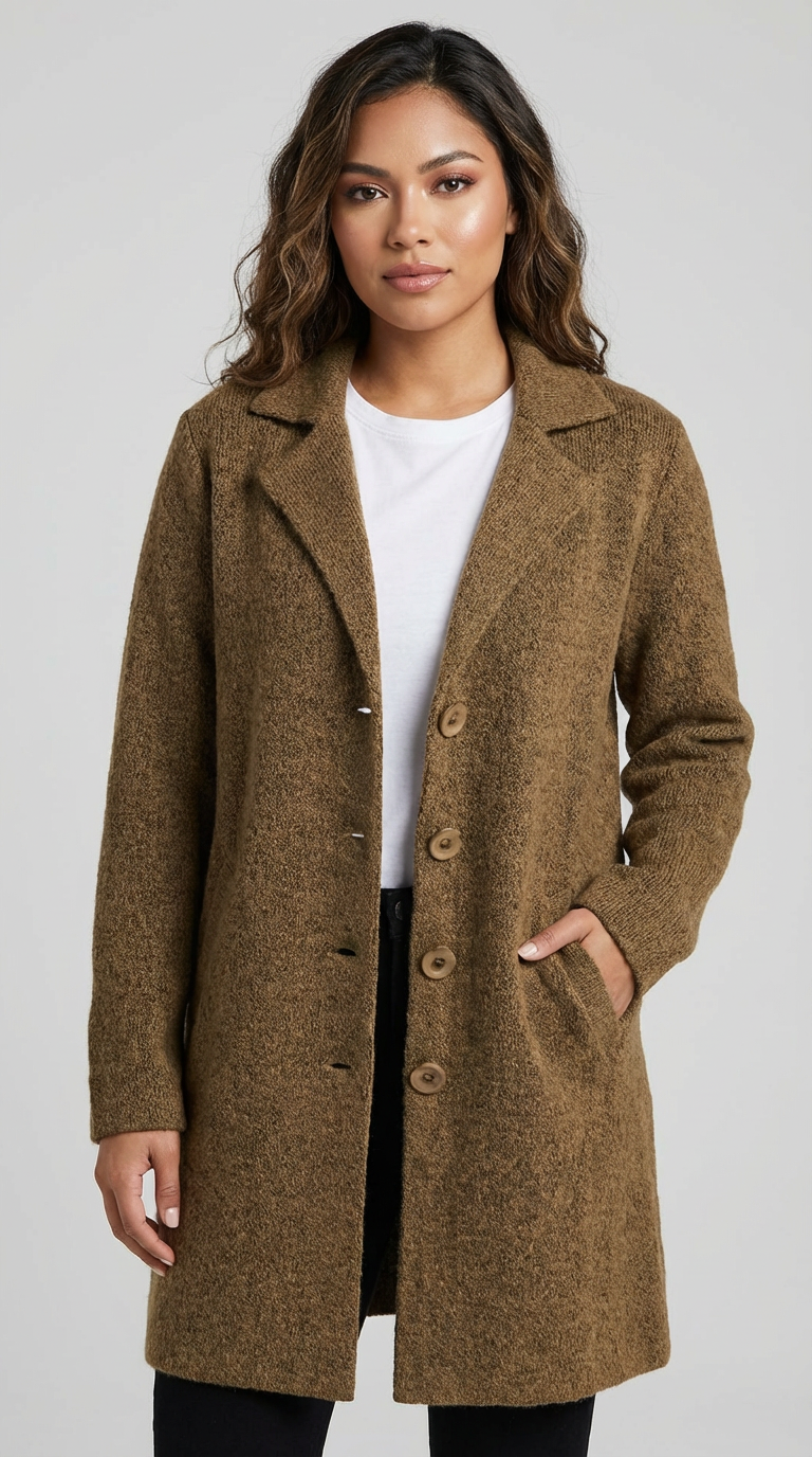 Women's Car Coat – Longline Lapel Button Coat