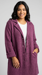 Women's Car Coat – Longline Lapel Button Coat